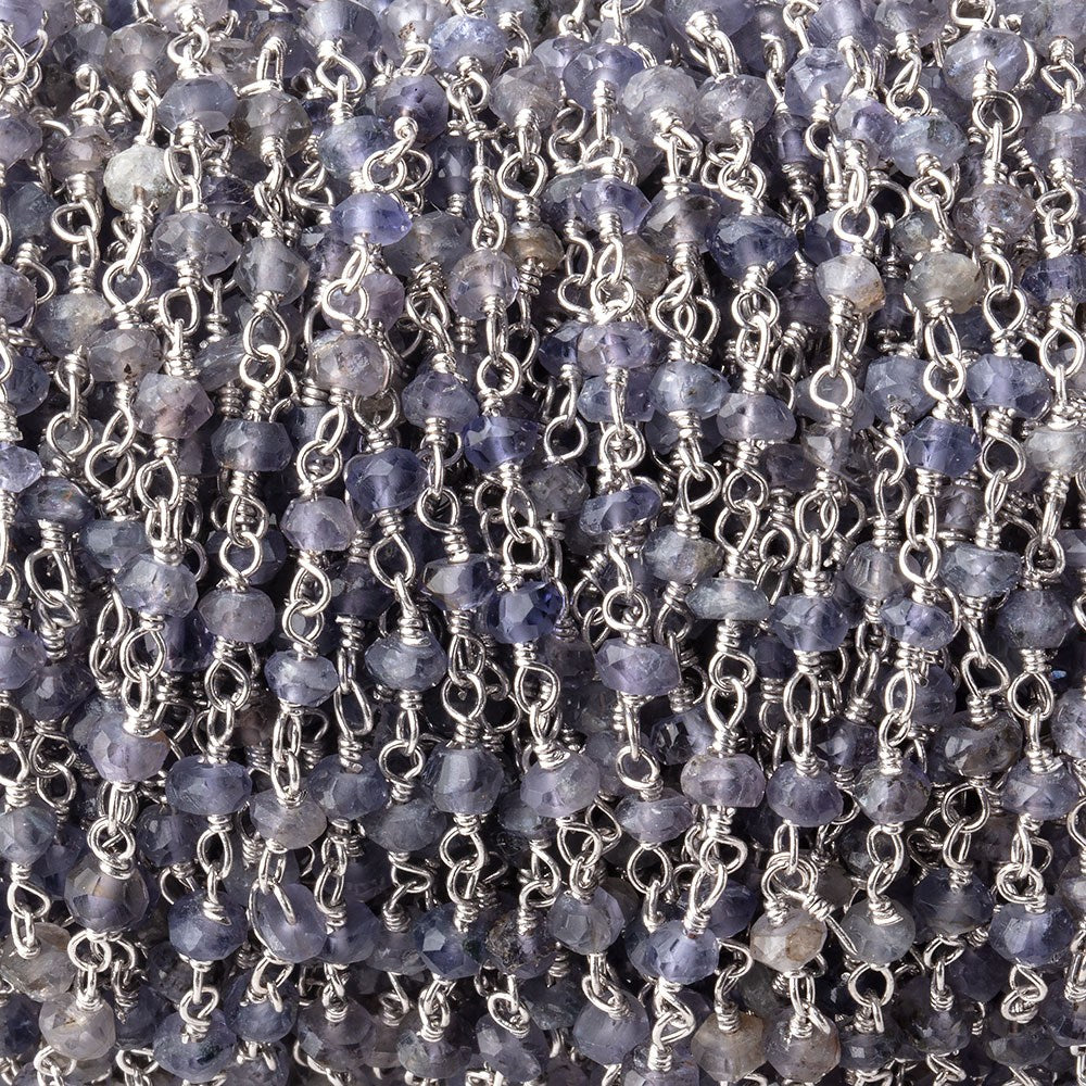 3mm Iolite faceted rondelle Silver Chain by the foot 36 pieces - BeadsofCambay.com