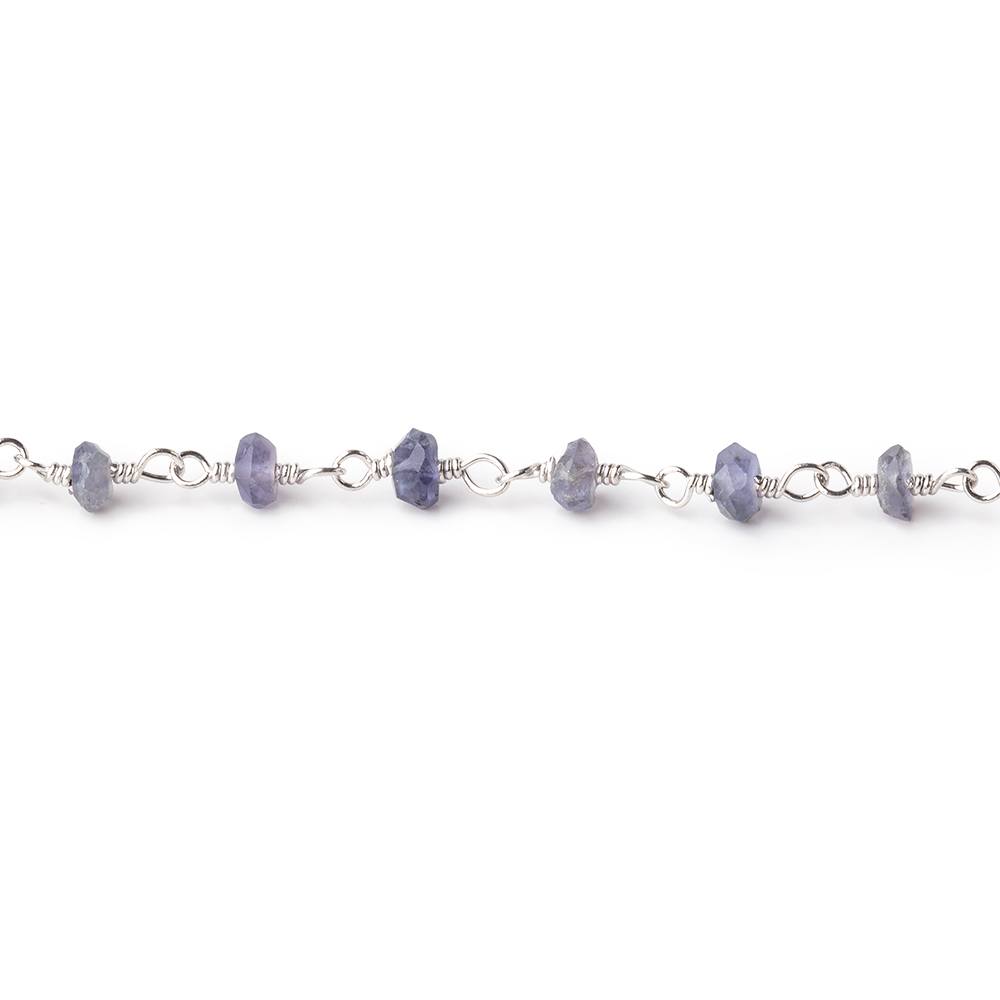 3mm Iolite faceted rondelle Silver Chain by the foot 36 pieces - BeadsofCambay.com