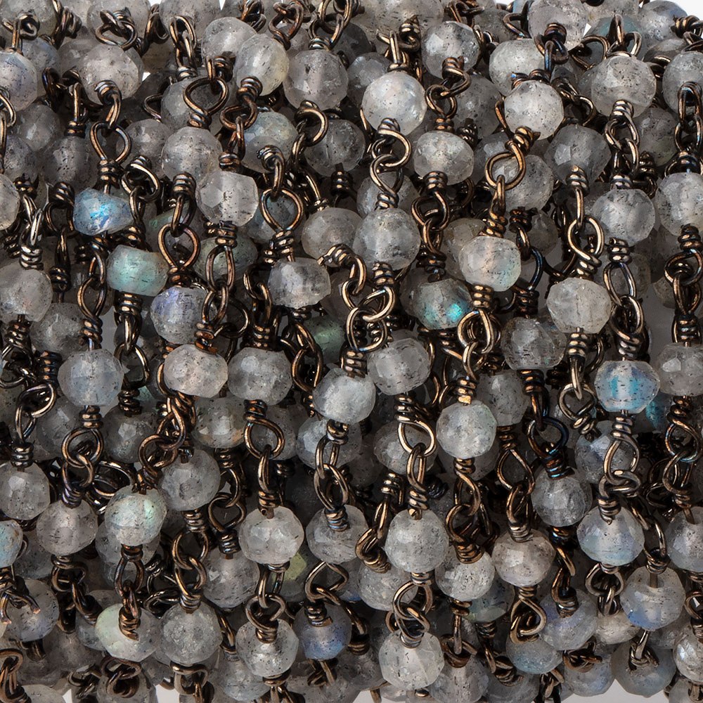 3mm Labradorite faceted rondelle Black Gold Chain by the foot 36 pieces - BeadsofCambay.com