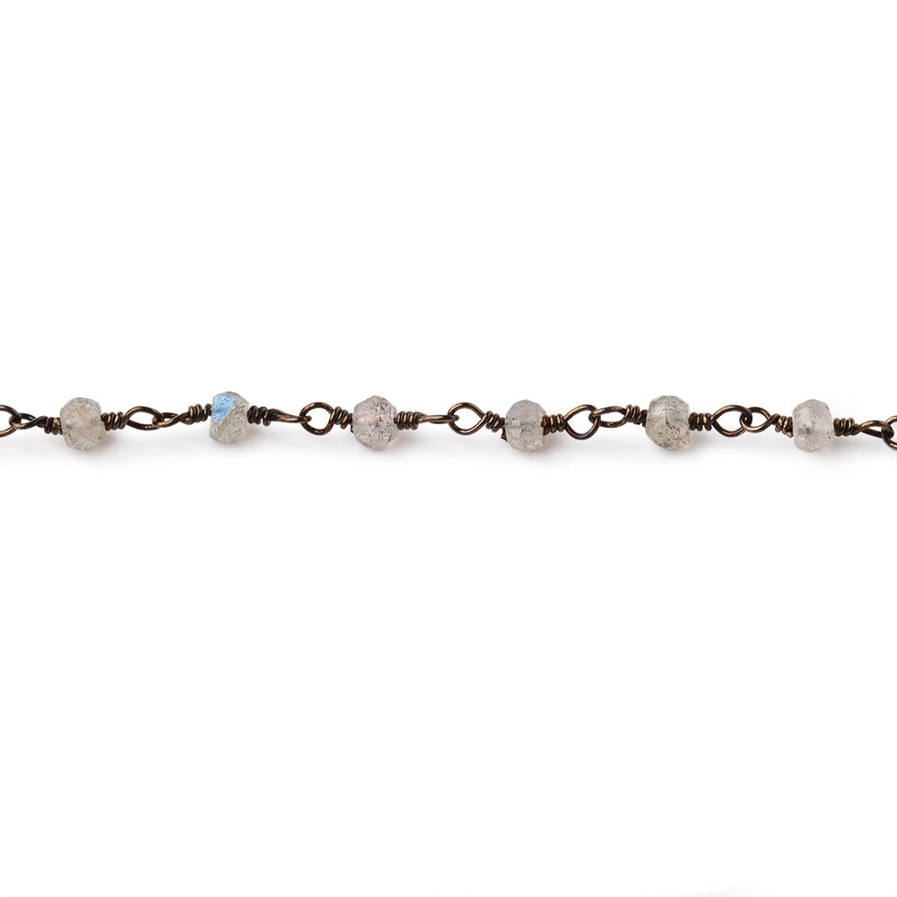 3mm Labradorite faceted rondelle Black Gold Chain by the foot 36 pieces - BeadsofCambay.com