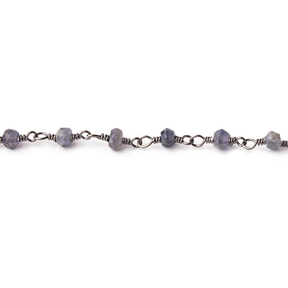 3mm Iolite faceted rondelle Black Gold Chain by the foot 39 pieces - BeadsofCambay.com