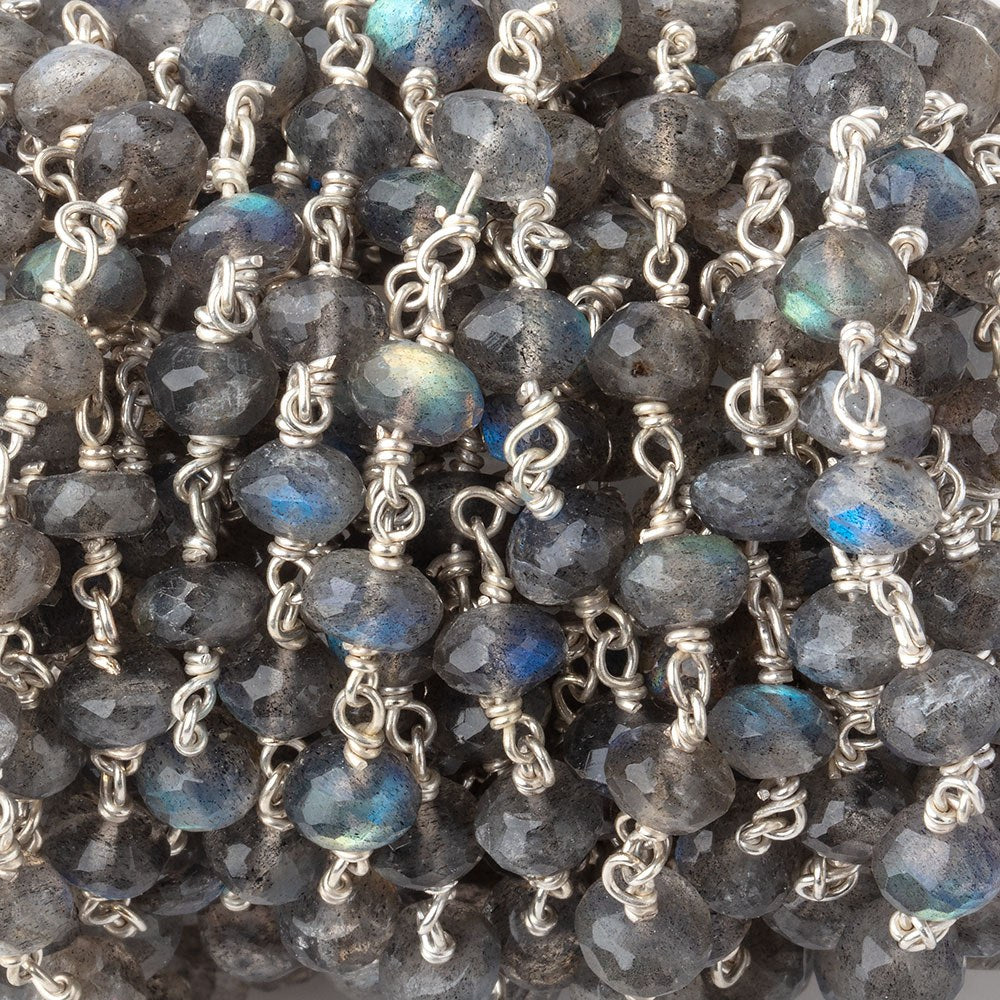 6mm Labradorite faceted rondelle beads on .925 Sterling Silver Chain - BeadsofCambay.com