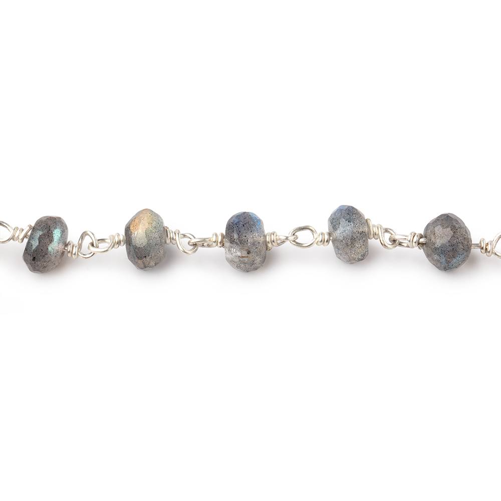 6mm Labradorite faceted rondelle beads on .925 Sterling Silver Chain - BeadsofCambay.com