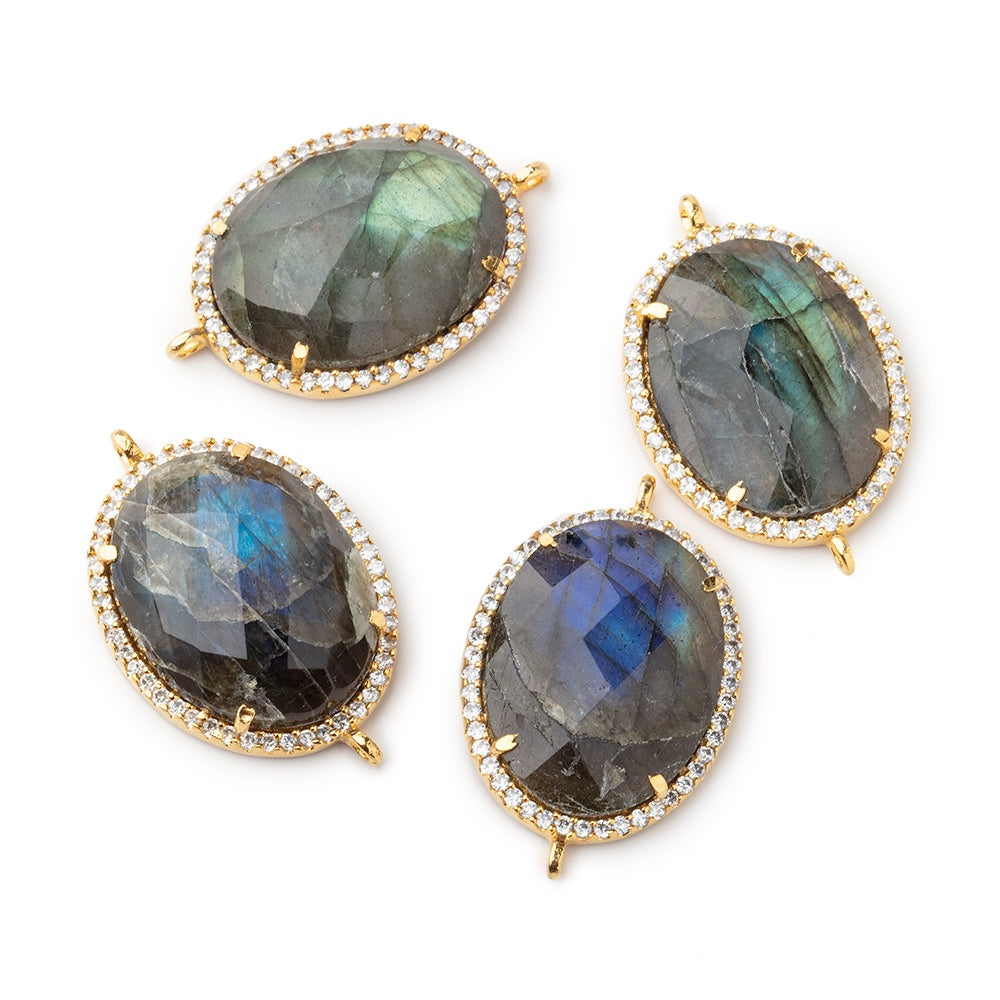 BeadsofCambay 22x18mm Vermeil Bezeled White CZ & Labradorite Oval Connector 1 pc