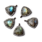 15.5mm Black Gold Bezeled White CZ & Labradorite Triangle Pendant 5 pieces