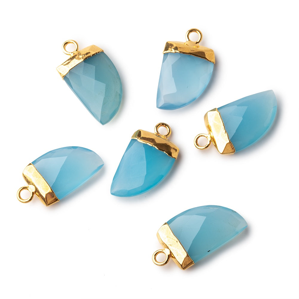 19x10mm Gold Leafed Santorini blue Chalcedony Horn Pendants 1 piece view 2