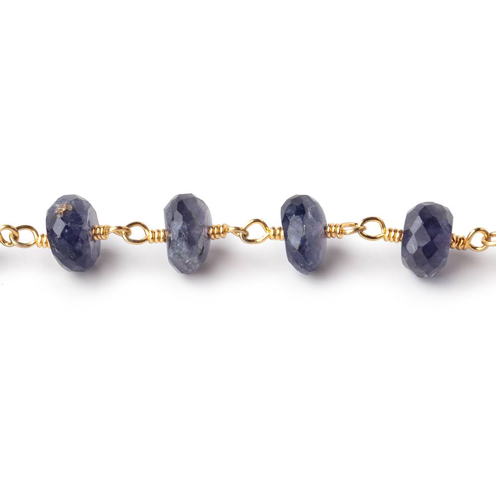 6mm Iolite faceted rondelle Gold Chain by the foot 30 pcs - BeadsofCambay.com