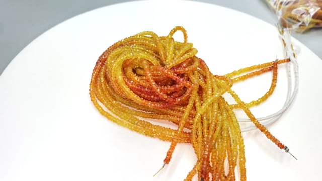 2.5-3.5mm Orange & Yellow Songea Sapphire rondelles 16 inch 225 beads AA - Beadsofcambay.com