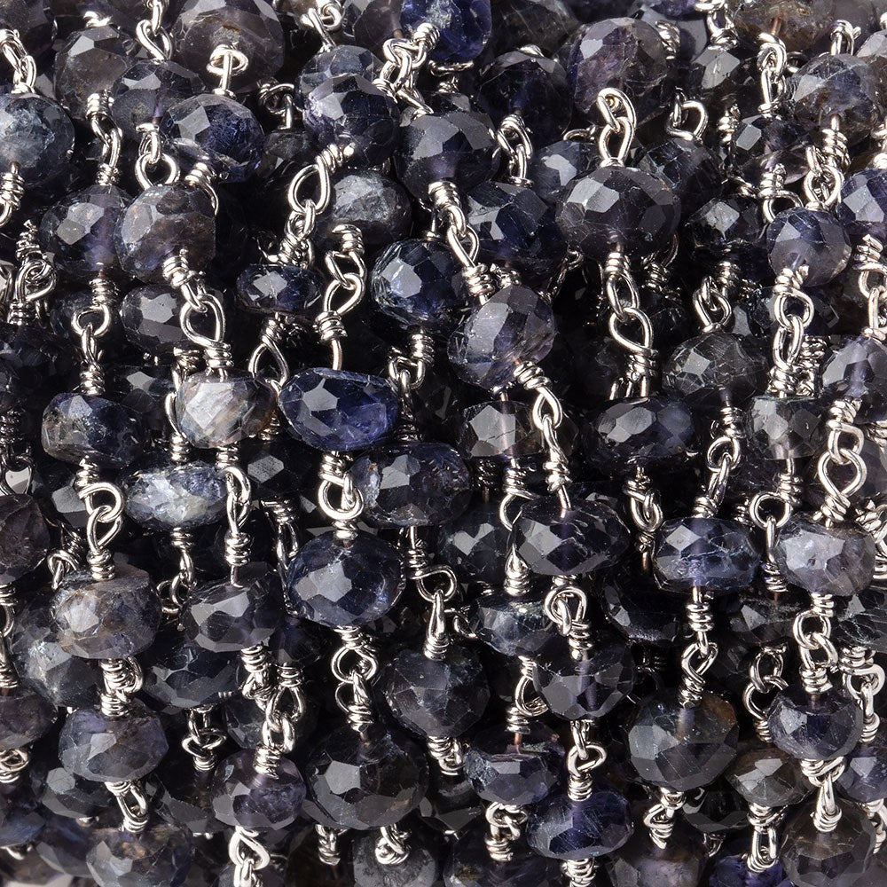 6mm Iolite faceted rondelle Silver Chain by the foot 30 pcs - BeadsofCambay.com