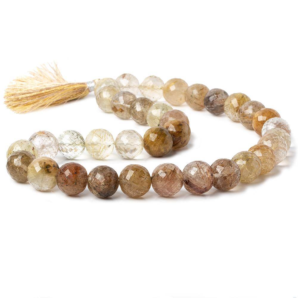 11.5-12mm Golden Rutilated Quartz Faceted Round Beads 16 inch 33 pieces - Beadsofcambay.com