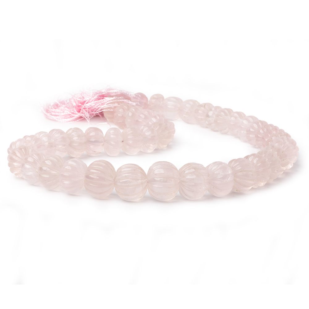 11.5-14.5mm Rose Quartz Carved Rondelle Melon Beads 16 inch 46 pieces AA - Beadsofcambay.com