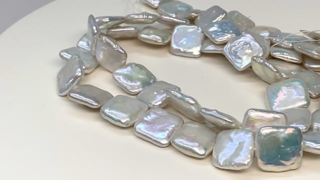 Beadsofcambay 17x17mm White Iridescent Square Freshwater Pearls 16.25 inch 22 pieces AA