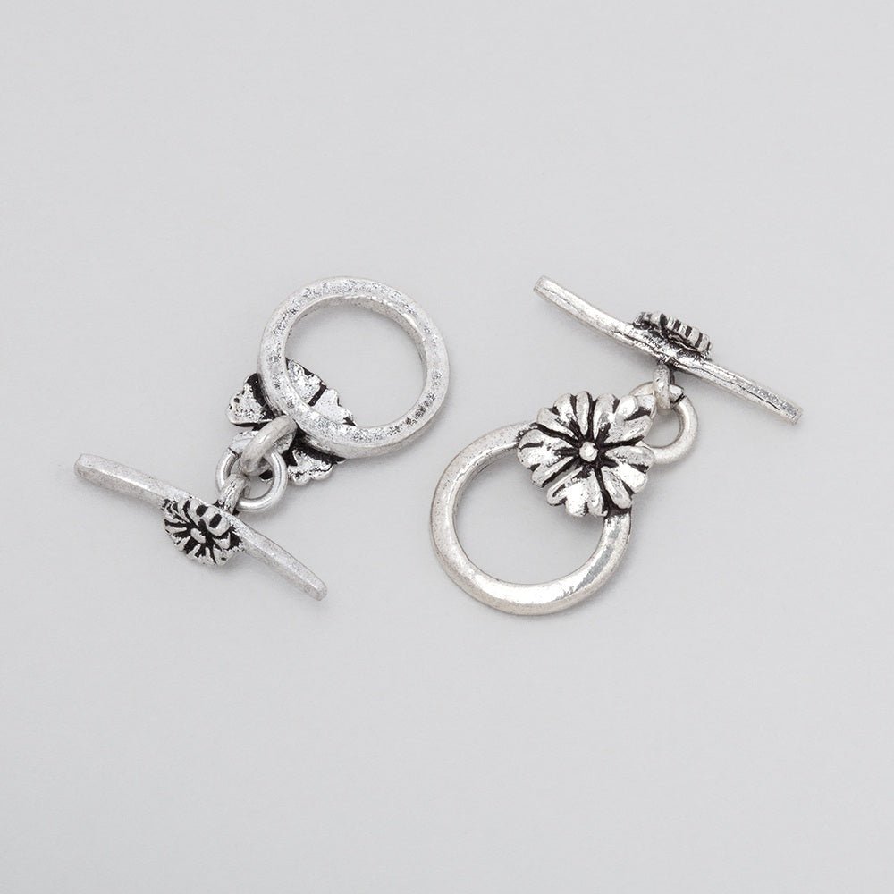 11.5mm Antiqued Sterling Silver Flower Toggle 1 piece - Beadsofcambay.com