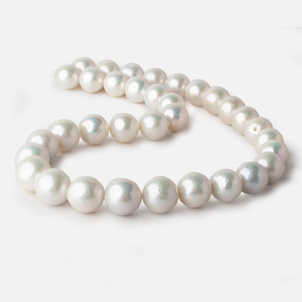 11.5x12-14.5x15mm White Near Round Freshwater Pearl 17 inch 34 pieces A - Beadsofcambay.com
