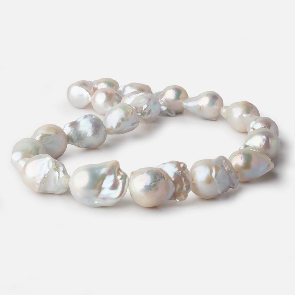 11.5x16-15x25mm White Ultra Baroque Freshwater Pearl 16 inch 19 pieces A - Beadsofcambay.com