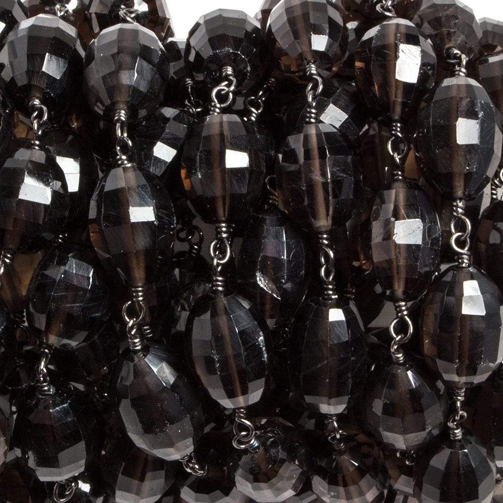 11.5x8.5mm Smoky Quartz faceted nugget Black Gold plated Chain by the foot - Beadsofcambay.com