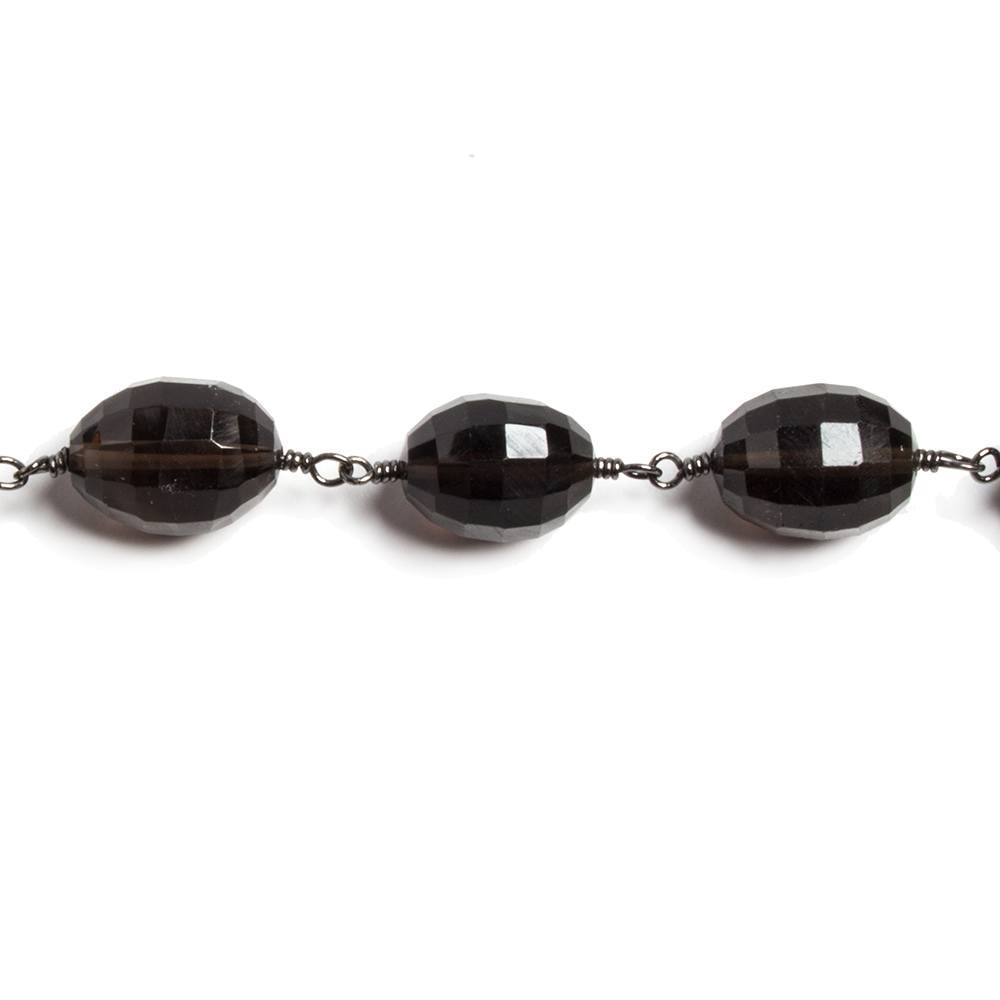 11.5x8.5mm Smoky Quartz faceted nugget Black Gold plated Chain by the foot - Beadsofcambay.com