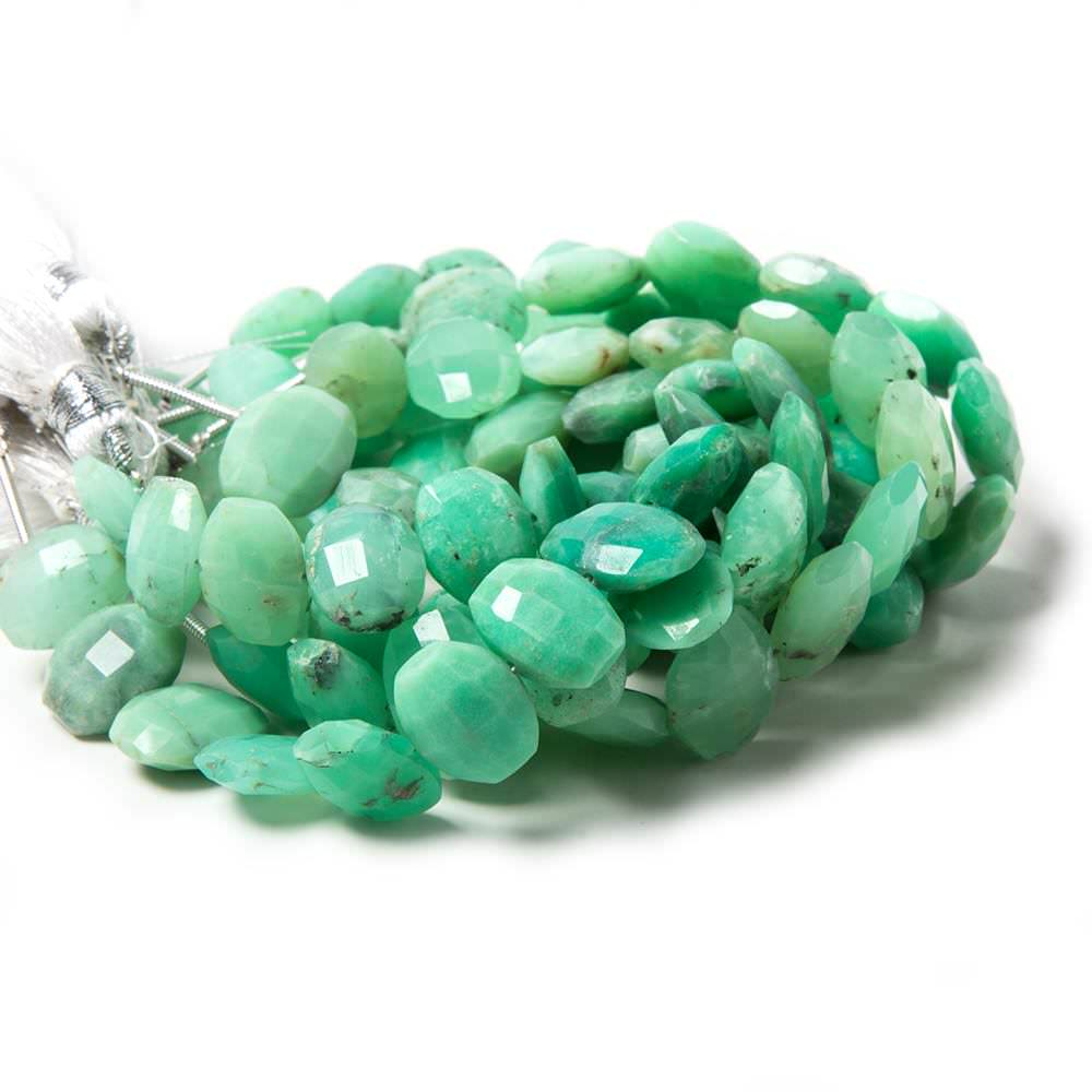 11.5x9.5-12.5x9.5mm Chrysoprase side drilled Faceted Cushions 6 inch 15 Beads - Beadsofcambay.com
