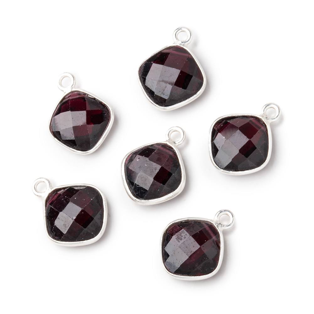 11mm .925 Silver Bezel Garnet Faceted Pillow Pendant 1 piece - Beadsofcambay.com