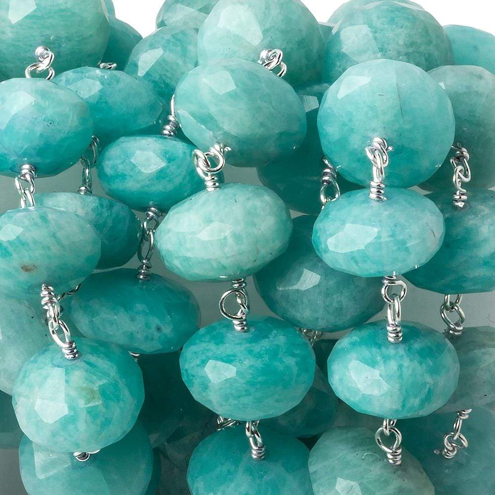 11mm Amazonite faceted Rondelle .925 Silver Chain by the foot 24 beads - Beadsofcambay.com