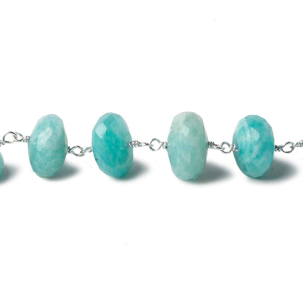11mm Amazonite faceted Rondelle .925 Silver Chain by the foot 24 beads - Beadsofcambay.com
