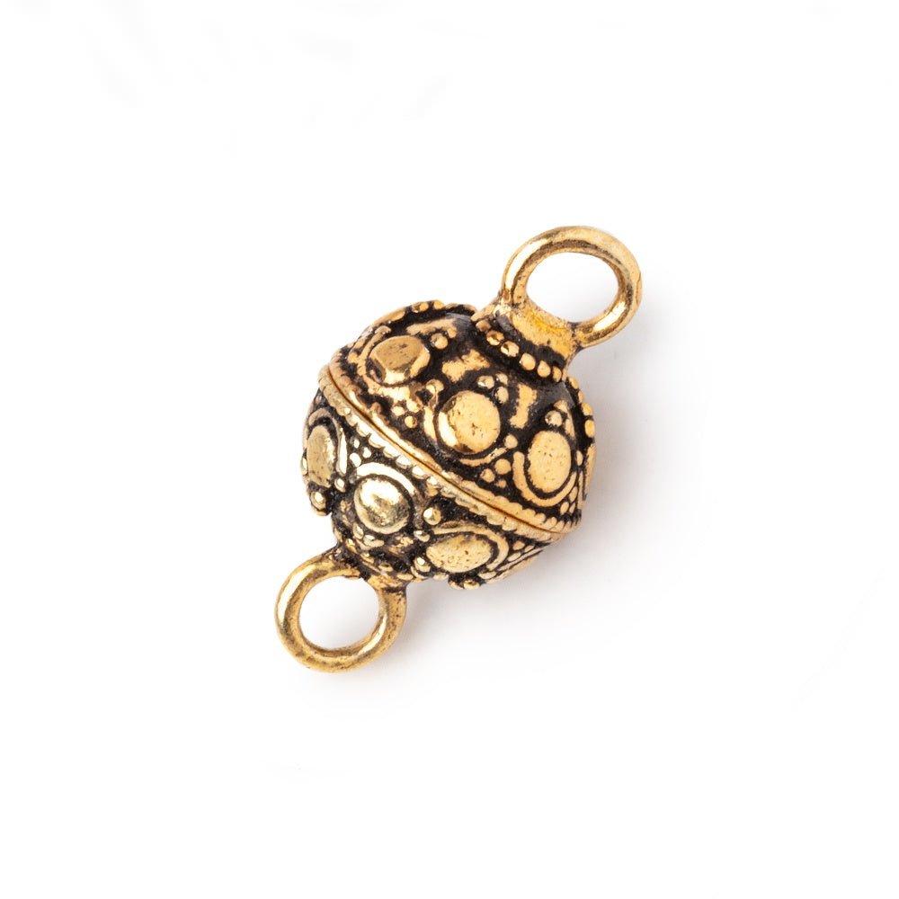11mm Antiqued 22kt Gold Plated Bali Dot Magnetic Clasp 1 piece - Beadsofcambay.com