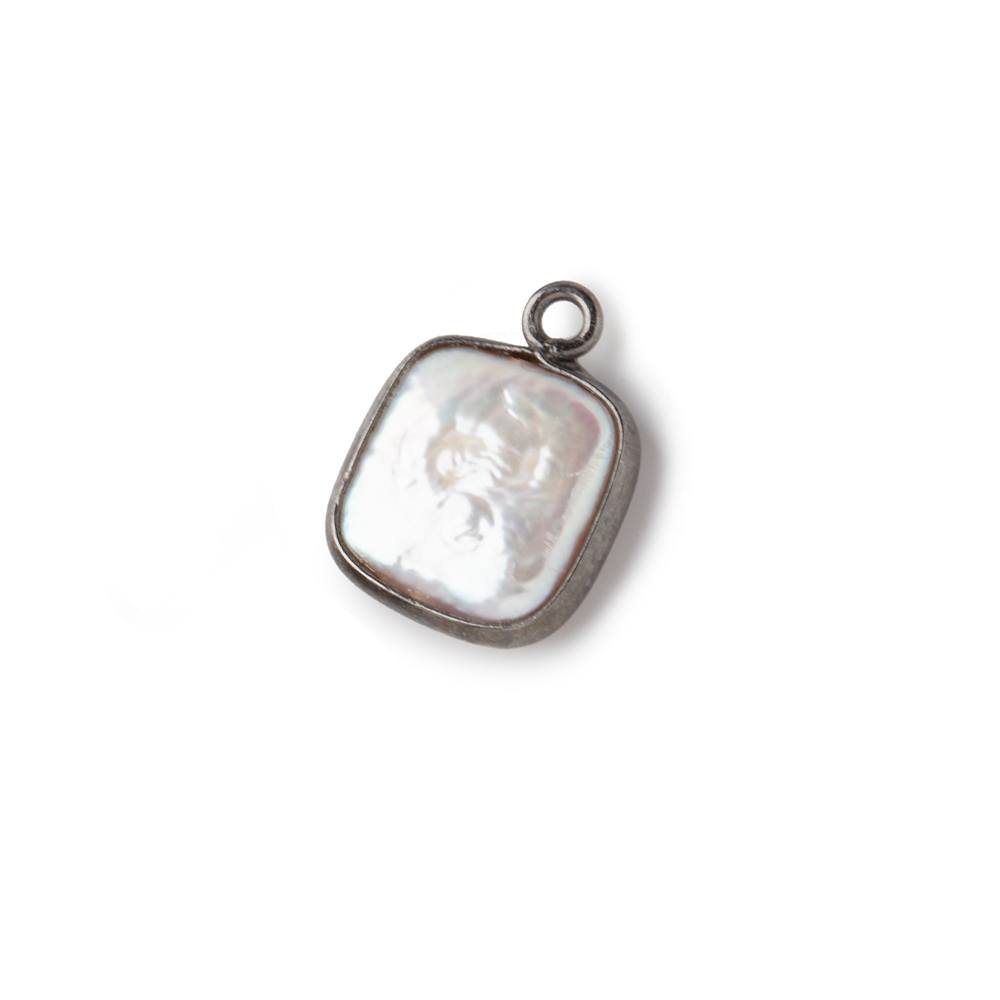 11mm Black Gold Bezel Off White Square Pearl Pendant 1 piece - Beadsofcambay.com