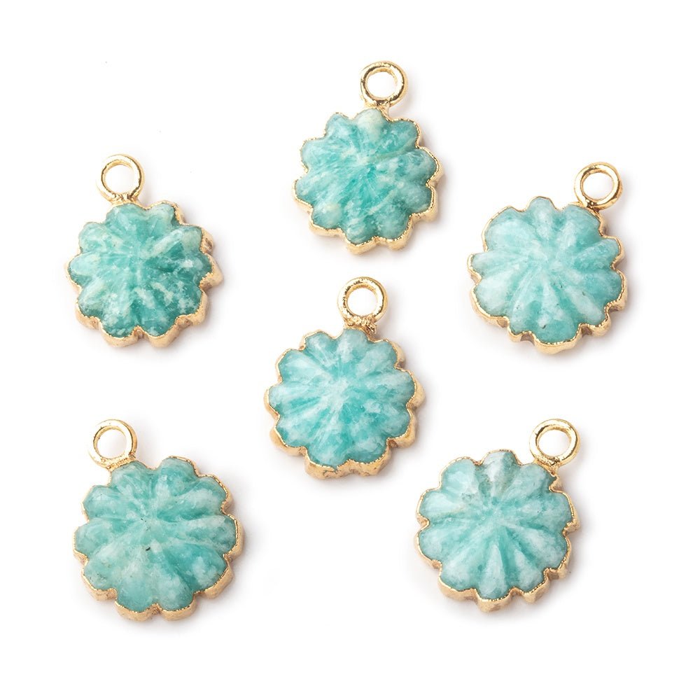 11mm Gold Leafed Amazonite Carved Floral Coin Focal Pendant 1 piece - Beadsofcambay.com