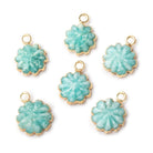 11mm Gold Leafed Amazonite Carved Floral Coin Focal Pendant 1 piece - Beadsofcambay.com