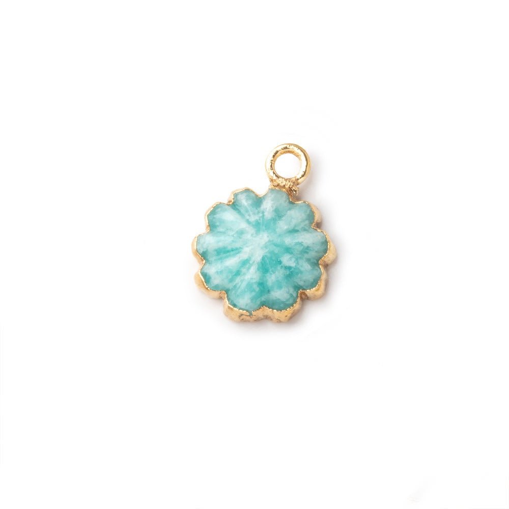 11mm Gold Leafed Amazonite Carved Floral Coin Focal Pendant 1 piece - Beadsofcambay.com