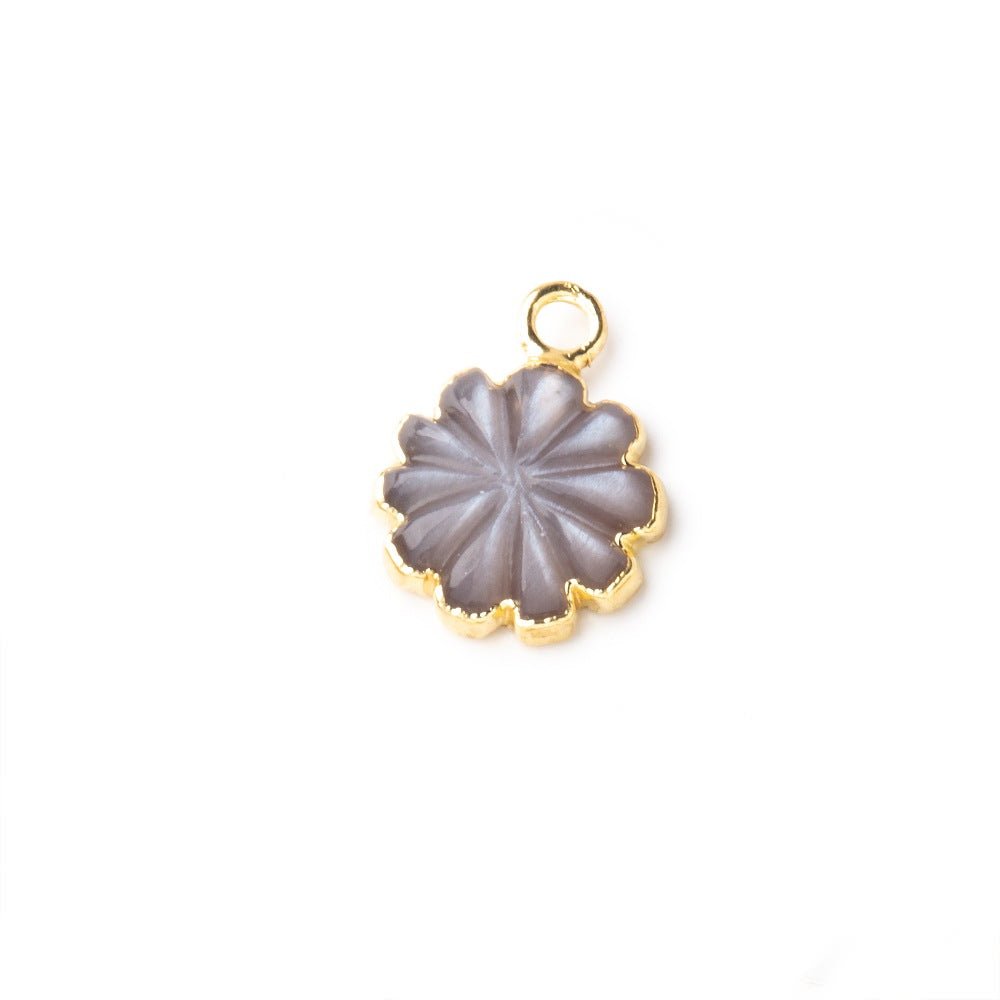 11mm Gold Leafed Chocolate Moonstone Carved Floral Coin Focal Pendant 1 piece - Beadsofcambay.com