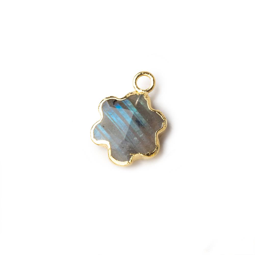 12mm Gold Leafed Labradorite Faceted Flower Focal Bead Pendant sold as 1 piece - Beadsofcambay.com