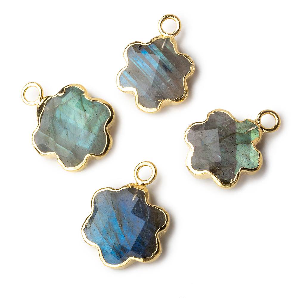 12mm Gold Leafed Labradorite Faceted Flower Focal Bead Pendant sold as 1 piece - Beadsofcambay.com