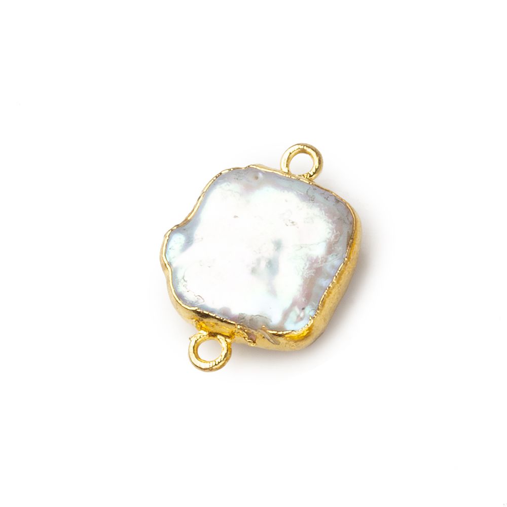 11mm Gold Leafed White Square Freshwater Pearl Connector Focal Bead 1 piece - Beadsofcambay.com