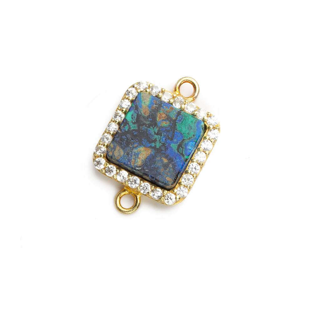 11mm Gold plated CZ Bezel Chrysocolla square Connector 1 focal bead - Beadsofcambay.com