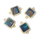 11mm Gold plated CZ Bezel Chrysocolla square Connector 1 focal bead - Beadsofcambay.com