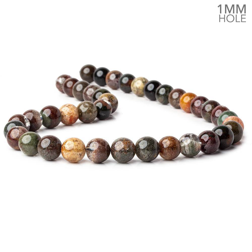 11mm Lodolite (Moss Garden Quartz) plain round large hole beads 16 inch 37 pieces A - Beadsofcambay.com