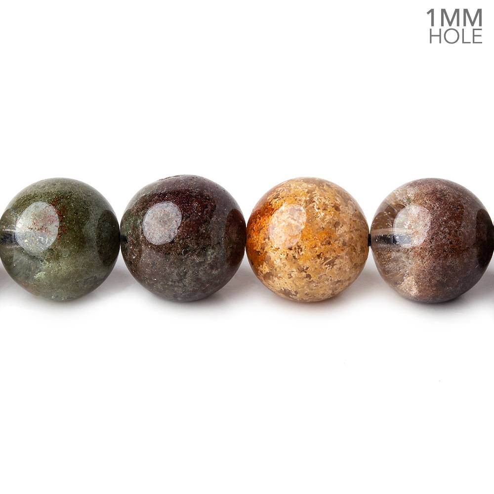 11mm Lodolite (Moss Garden Quartz) plain round large hole beads 16 inch 37 pieces A - Beadsofcambay.com