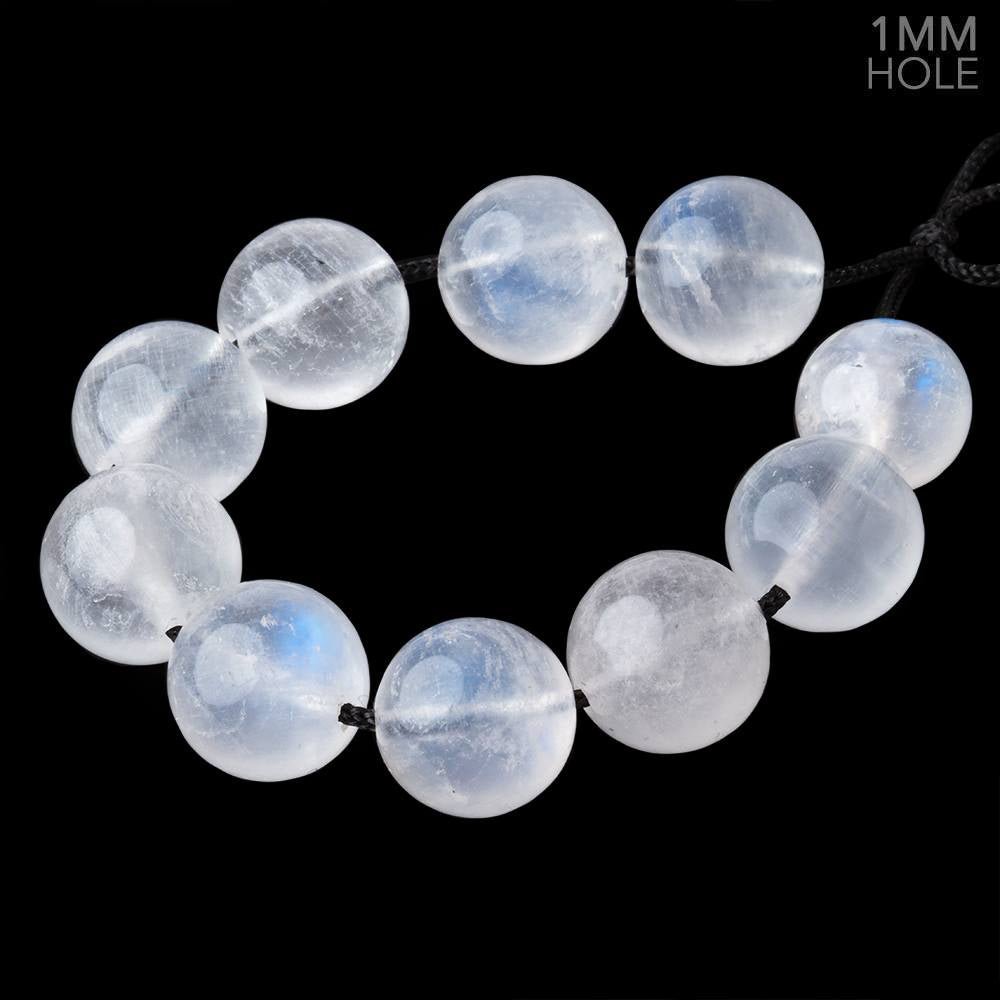 11mm Rainbow Moonstone 1mm Large Hole Plain Rounds Set of 10 Beads - Beadsofcambay.com