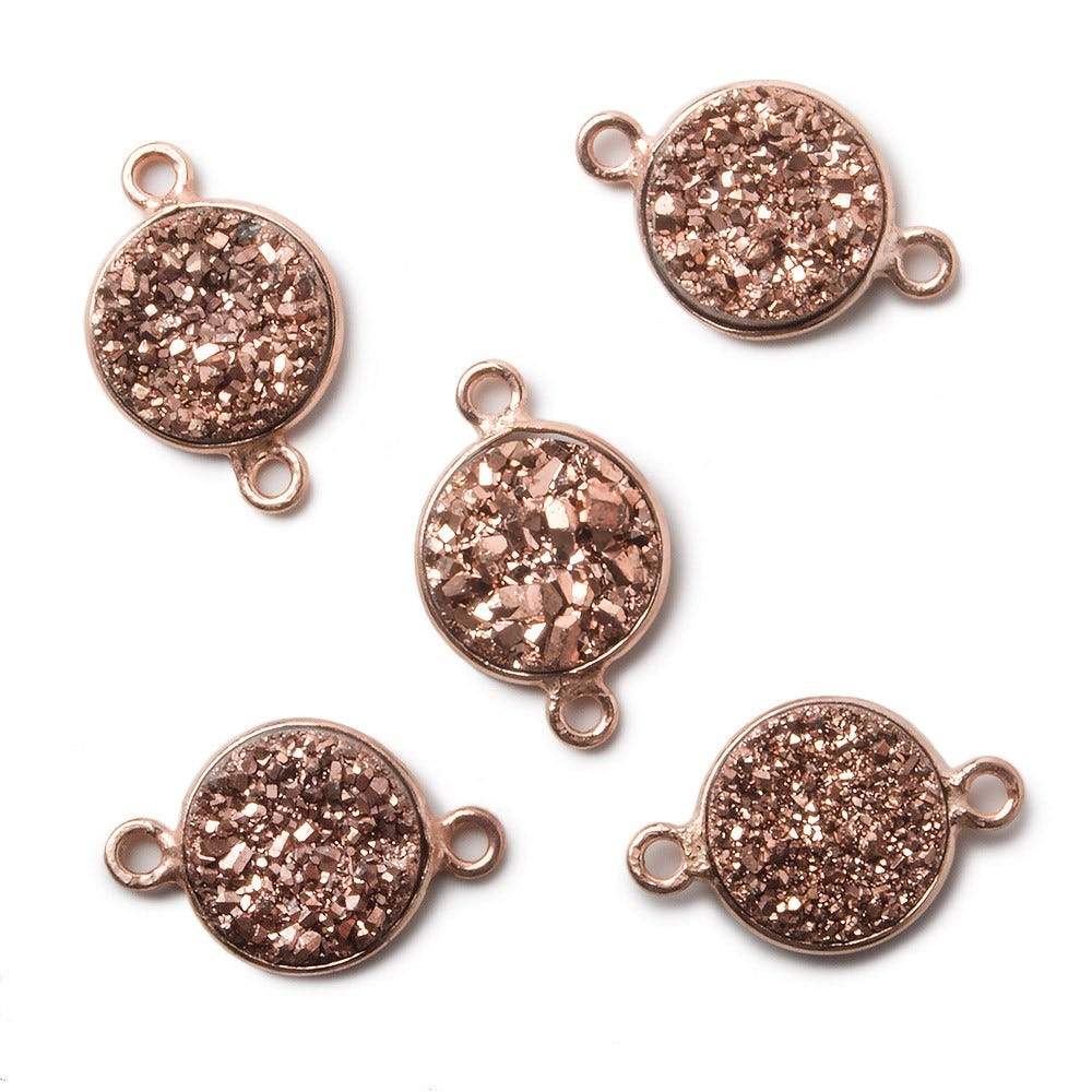 11mm Rose Gold Bezel Metallic Rose Drusy Coin Connector 1 piece - Beadsofcambay.com