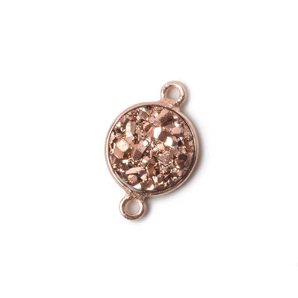 11mm Rose Gold Bezel Metallic Rose Drusy Coin Connector 1 piece - Beadsofcambay.com