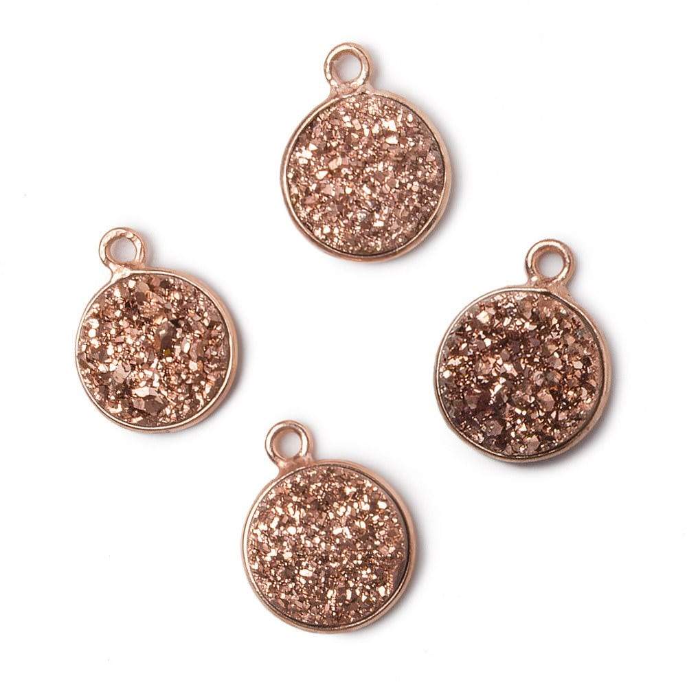 11mm Rose Gold Bezel Metallic Rose Drusy Coin Pendant 1 piece - Beadsofcambay.com