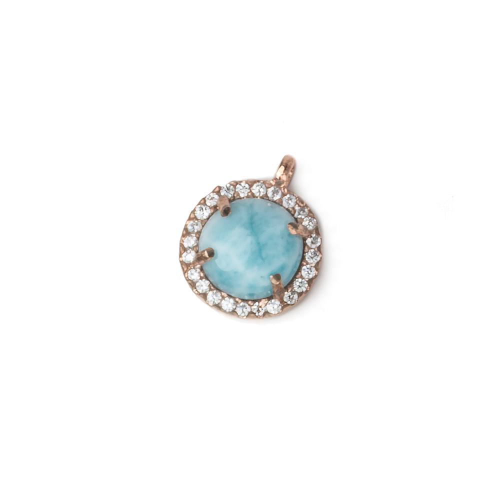 11mm Rose Gold Bezel White CZ and Larimar Coin Pendant 1 focal piece - Beadsofcambay.com