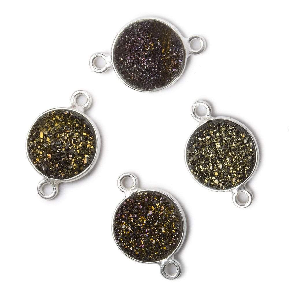 11mm Silver .925 Bezel Metallic Bronze Drusy Coin Connector 1 piece - Beadsofcambay.com