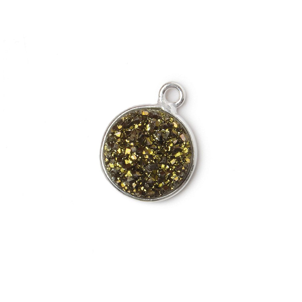 11mm Silver .925 Bezel Metallic Bronze Drusy Coin Pendant 1 piece - Beadsofcambay.com