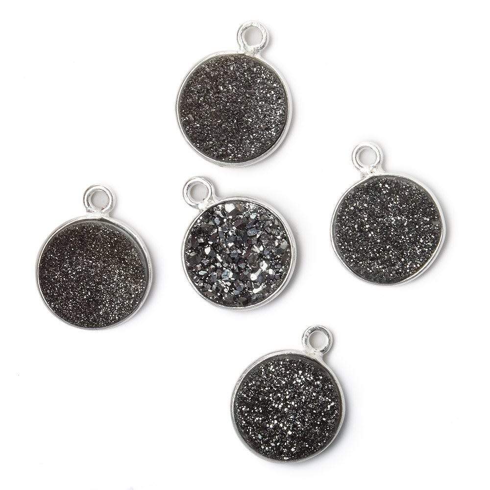 11mm Silver .925 Bezel Metallic Platinum Drusy Coin Pendant 1 piece - Beadsofcambay.com