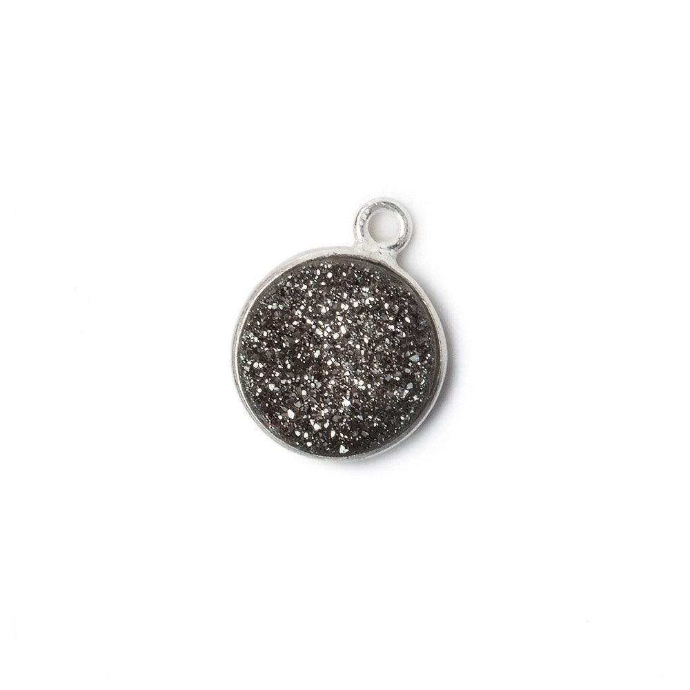 11mm Silver .925 Bezel Metallic Platinum Drusy Coin Pendant 1 piece - Beadsofcambay.com