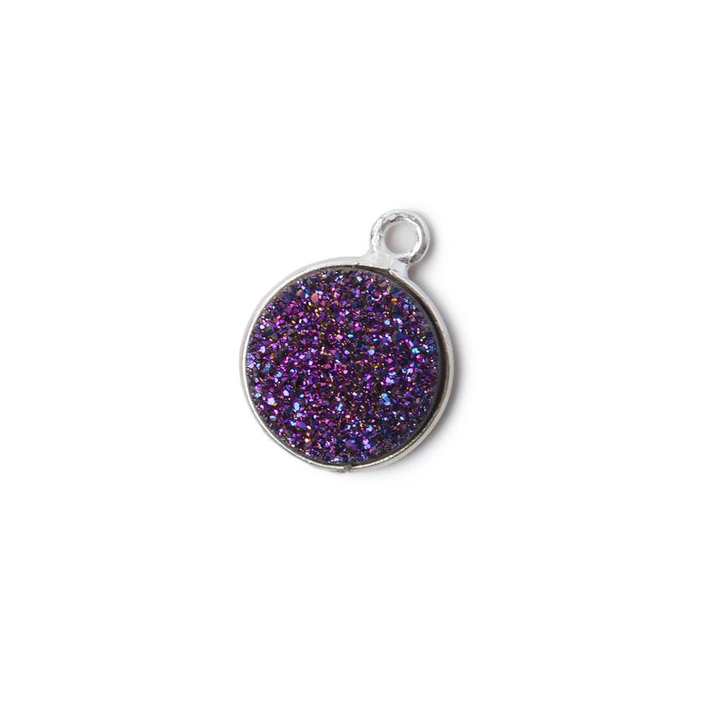 11mm Silver .925 Bezel Mystic Peacock Drusy Coin Pendant 1 piece - Beadsofcambay.com