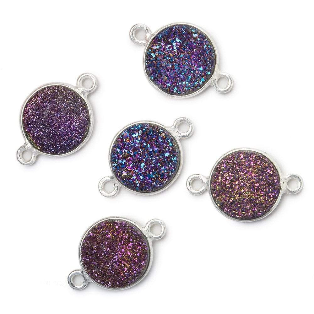 11mm Silver .925 Bezel Mystic Peacock Drusy Drusy Coin Connector 1 piece - Beadsofcambay.com