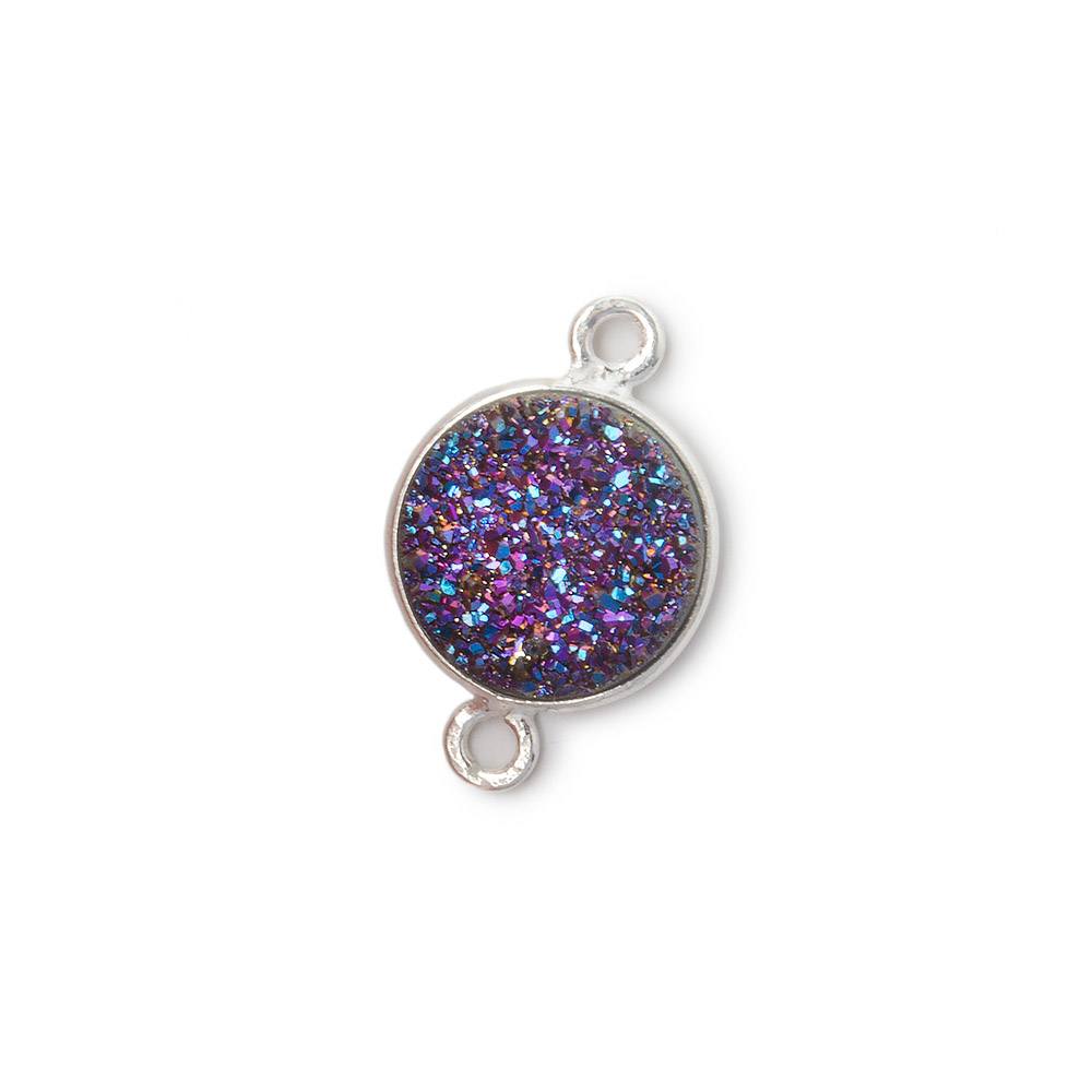 11mm Silver .925 Bezel Mystic Peacock Drusy Drusy Coin Connector 1 piece - Beadsofcambay.com